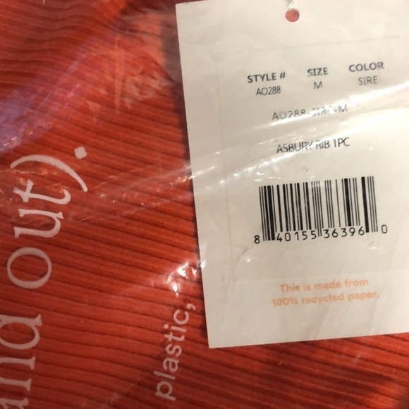 Andie Swim Asbury Rib High Neck One Piece Swimsuit Sire Orange NWT M - Picture 2 of 5